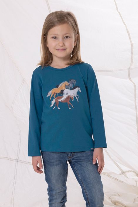 T-Shirt mit Bio-Baumwolle Pferde-Motiv Langarm