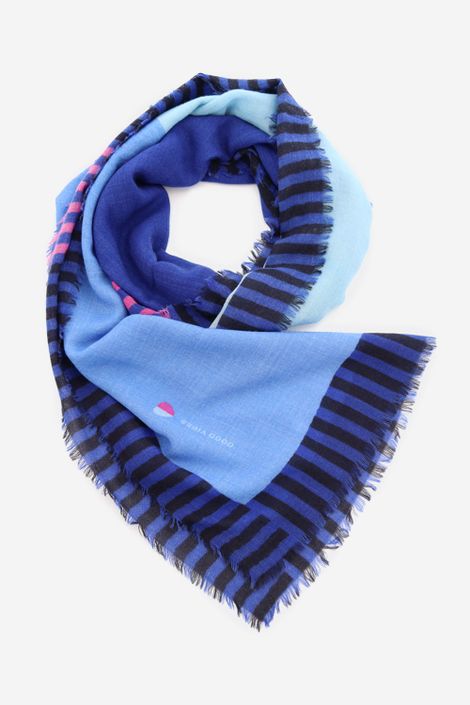 Schal aus Schurwolle mit Colorblocking Streifen