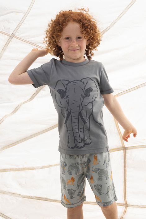 Kurzer Schlafanzug aus Bio-Baumwolle Elefant