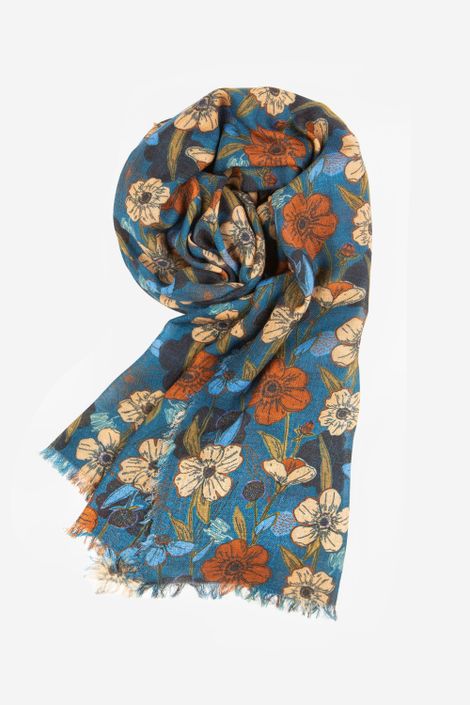Schal aus reiner Schurwolle mit Blüten-Muster