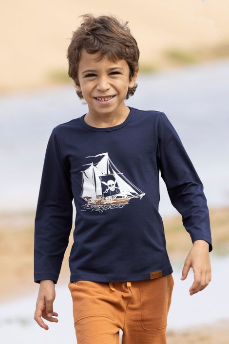 T-Shirt mit Bio-Baumwolle Piratenschiff Langarm