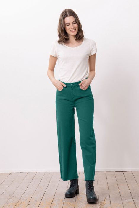 Weite Color-Jeans aus Bio-Baumwolle Fransensaum
