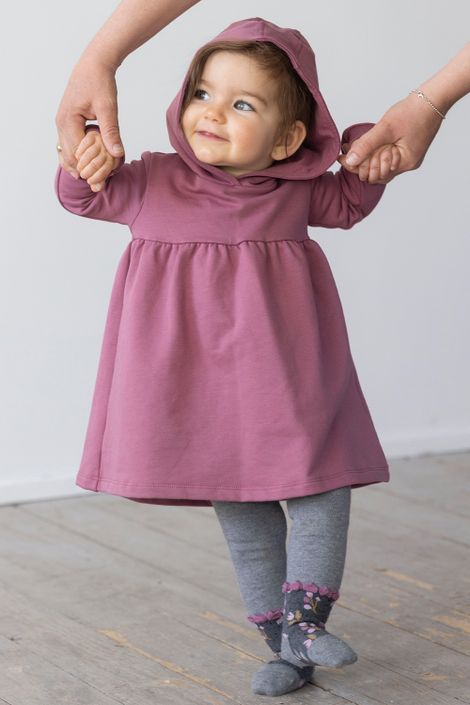 Baby Kleid mit Biobaumwolle Sweat Kapuze Langarm