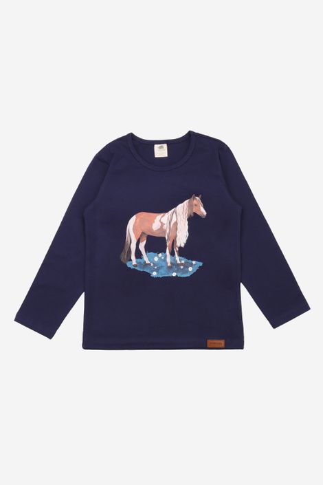 T-Shirt mit Bio-Baumwolle Pferd Langarm